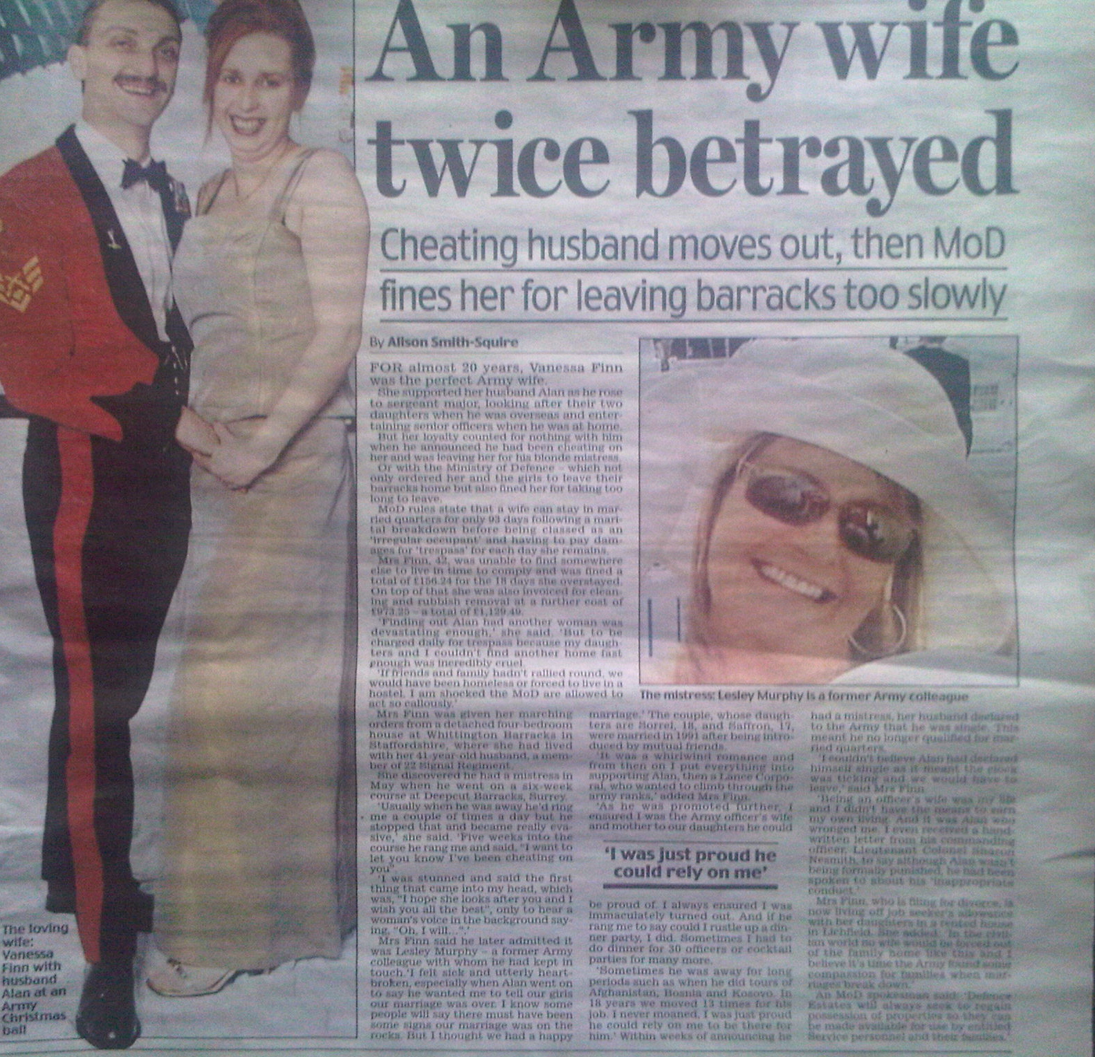 The army wife twice betrayed by 'love rat' husband and the MOD...