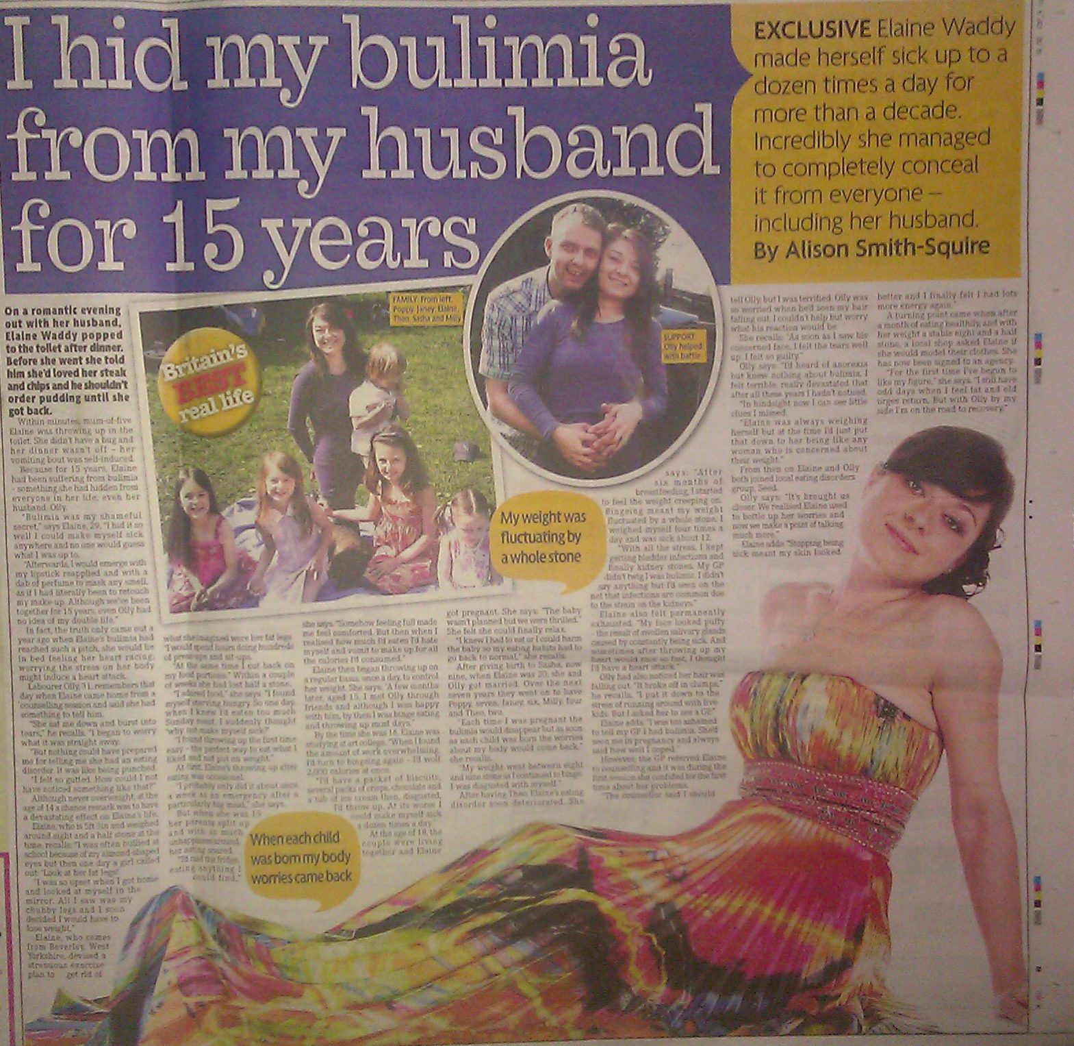 Bulimia story to a national newspaper