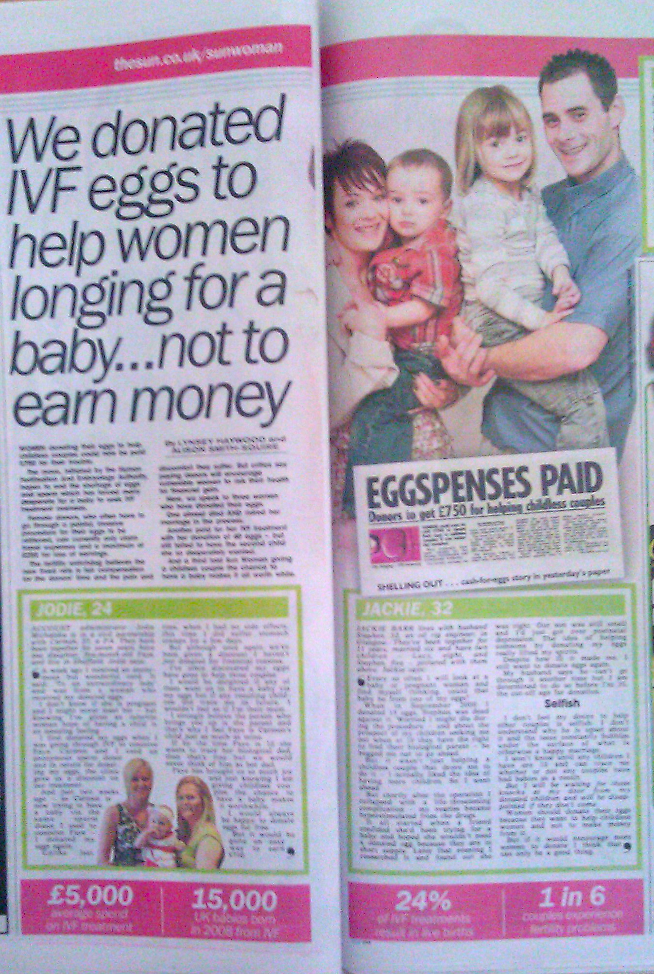 Story about egg donation in The Sun